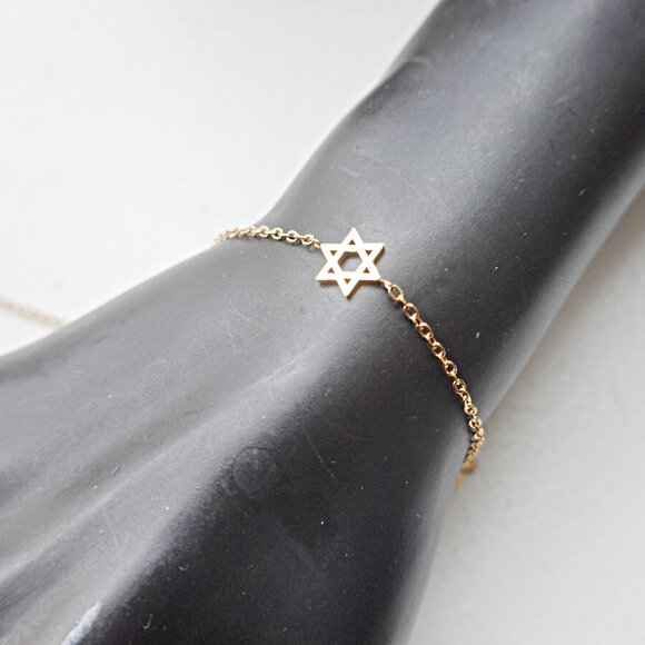 Religious Jewish Star Of David Gold Charm Bracelet NEW - Picture 1 of 2